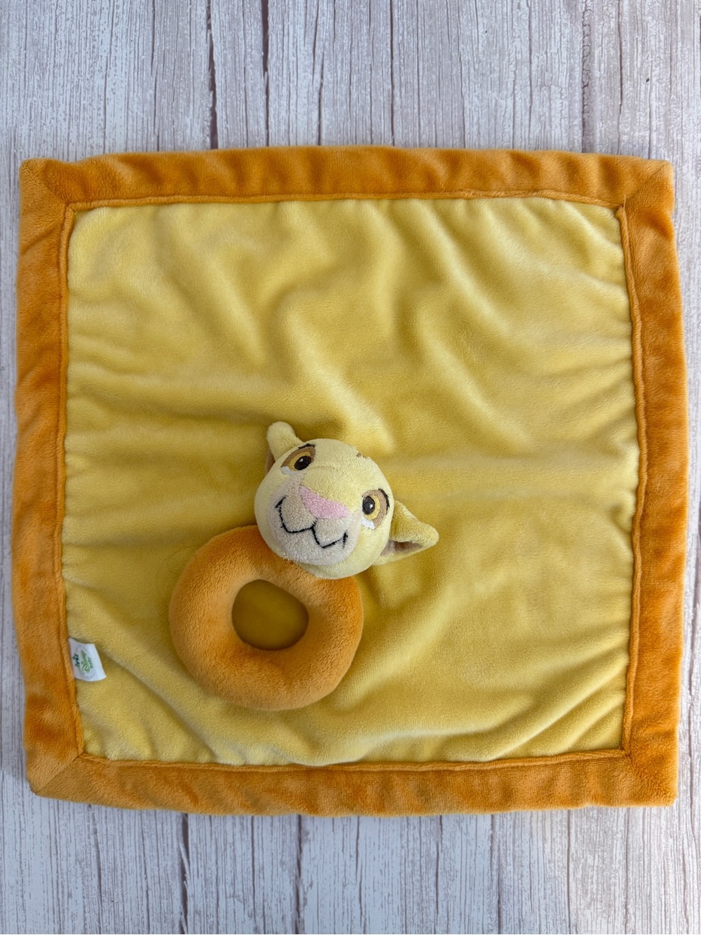Disney Baby Lion King Simba Yellow Comforter Lovey Security Blanket Ring Rattle